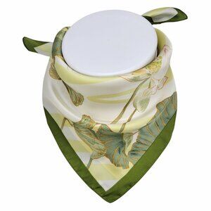 ❤️Elegant Bandana Square Scarf Silky Satin Soft Green Beige Floral Wrap Stylish